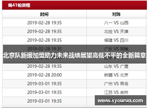 北京队新援加盟助力未来战绩展望高低不平的全新篇章