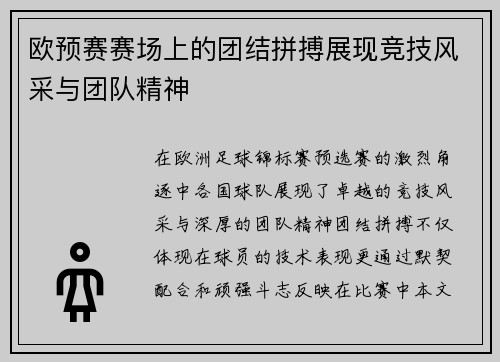 欧预赛赛场上的团结拼搏展现竞技风采与团队精神